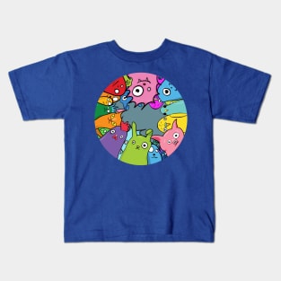 A circle of happy colorful creatures Kids T-Shirt